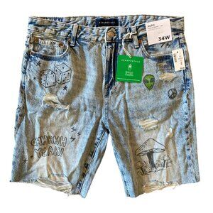 New! AEROPOSTALE Hemp Denim Distressed Loose Shorts Graffiti Size 34 Inseam 9"